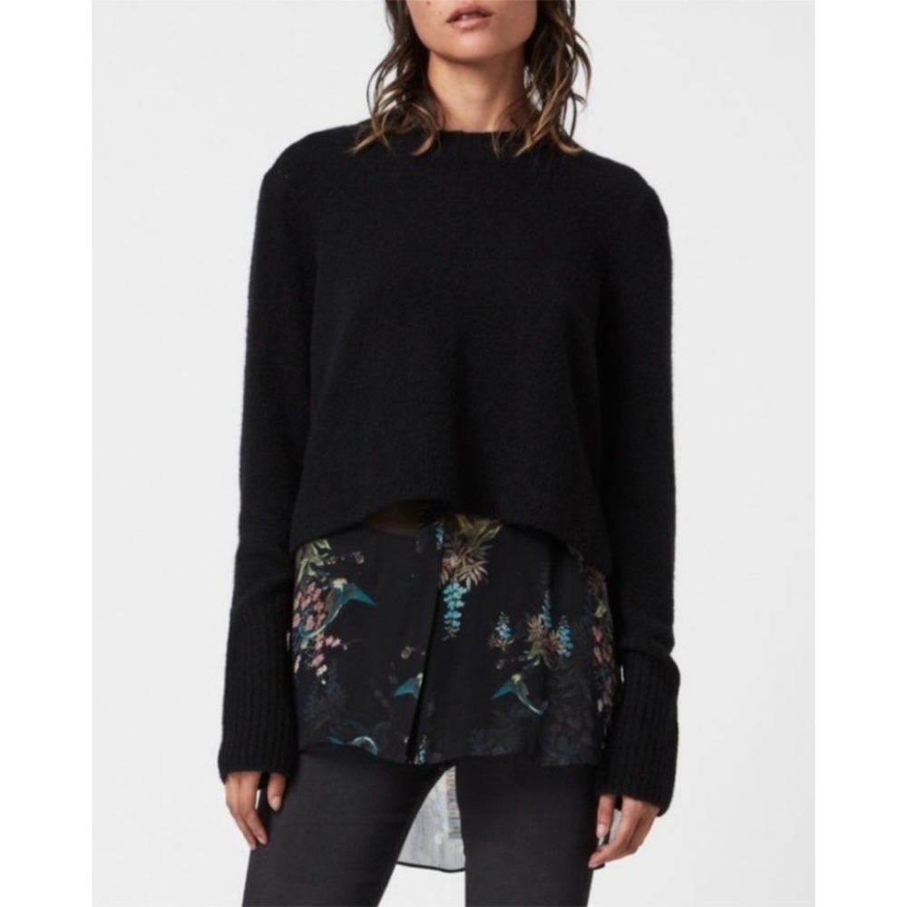 AllSaints Tierny Melisma Layered Jumper Black Sheer Overlay Size S